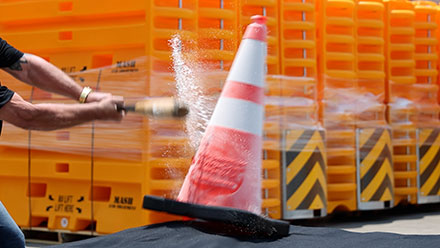 A frozen Enviro-Cone takes the hit and keeps on going