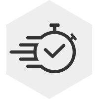 Icon showing moving stopwatch, meaning Quick and Simple