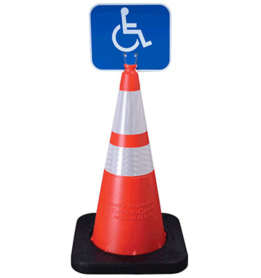 White with blue handicapped symbol sign on a 28" Enviro-Cone (#16132-N-020)