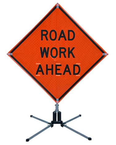 Aluminum Buster with Road Work Ahead Reflective Roll-Up Sign