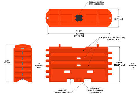 TrafFix Sentry Water-Cable Barrier schematic drawing