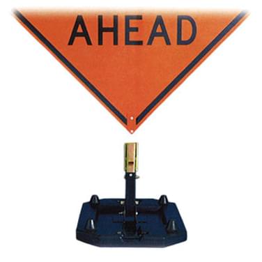 Roll-Up signs with Plastic Corner Pockets easily snap into the Zephyr portable sign base