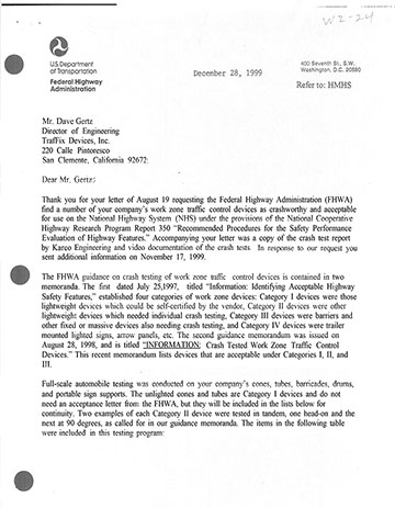 Cover image of the Little Buster Sign Stand NCHRP 350 Safety Eligibility Letter WZ-24, Revision  (#WZ-24)