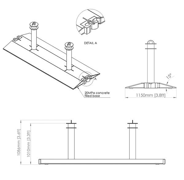 Schematic drawing of the OmniStop™ Portable Security Bollard System
