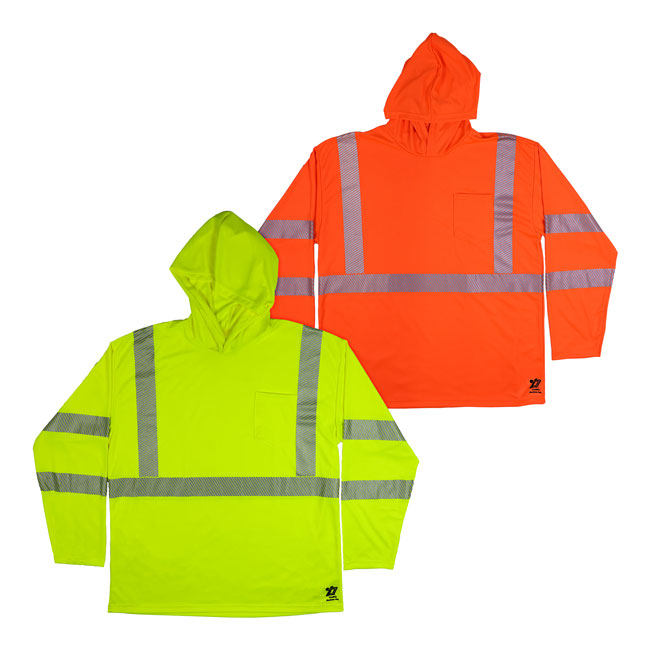 Reflective HydroSport Long Sleeve Hooded T-Shirt (Lime #9413P-LY-3510; Orange #9413P-FO-3510)