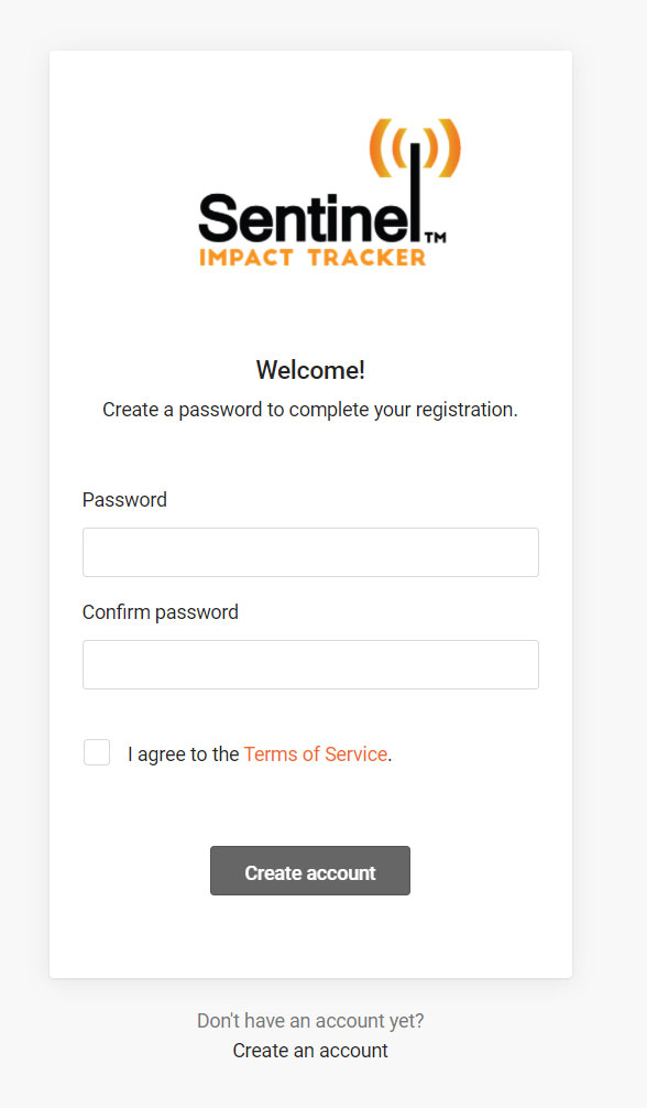Sentinel Impact Tracking password creation