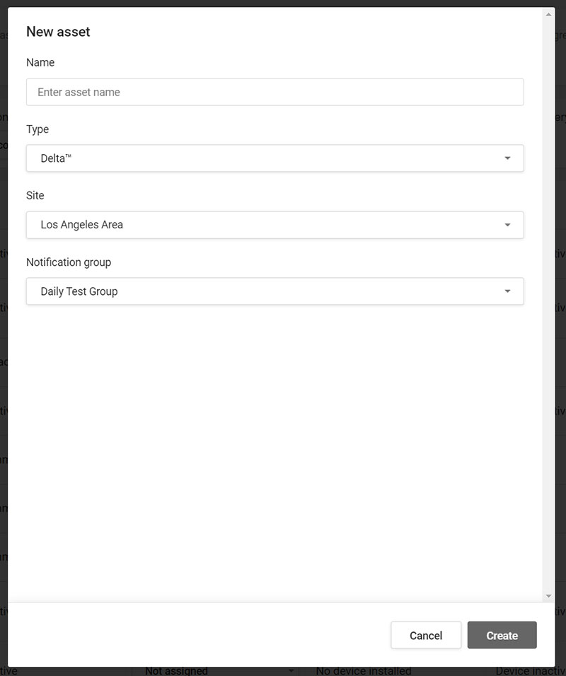 Screenshot: New Asset Modal