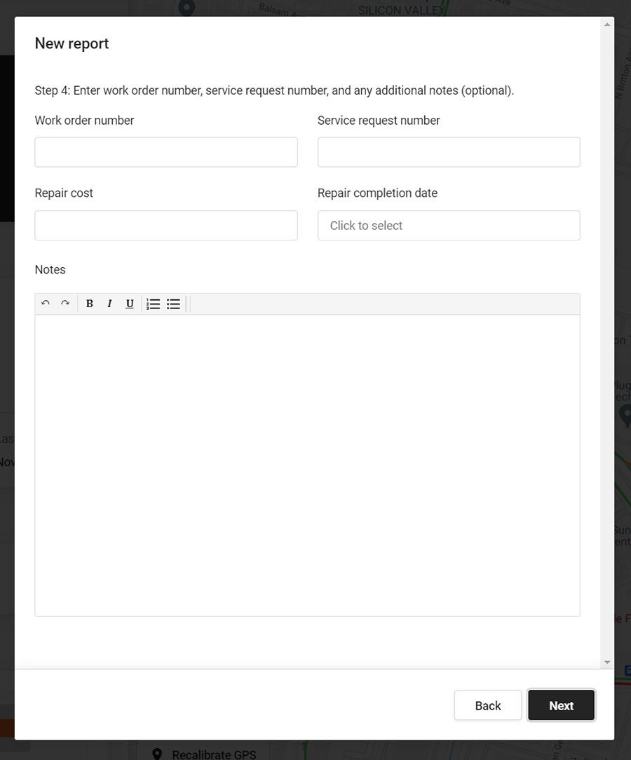 Screenshot: Input report notes