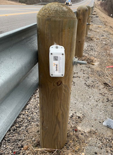 Sentinel Impact Tracking installation location on wooden guard rail posts