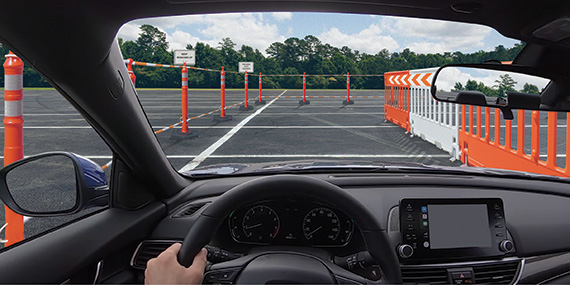 Artists rendition of a Safe Space for drive-thru medical testing using various products from TrafFix Devices, including TrafFix Cone Bar, and TrafFix Urbanite Pedestrian Barricade.