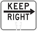 "Keep Right" text with Arrow in Black on White sign (#025)
