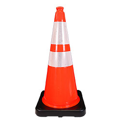 The 10lb. 28" TrafFix PVC Cone with one (1) 4" & one (1) 6" High Intensity Prismatic sheeting collars is injection molded from durable PVC in fade resistant fluorescent orange.