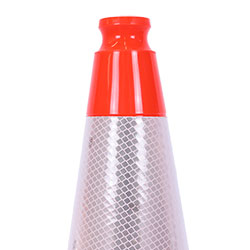 The ergonomic groove on top of the cone allows for easy handling above one (1) 4" & one (1) 6" High Intensity Prismatic sheeting collars.