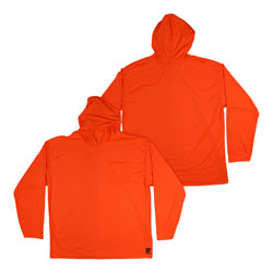 Left chest pocket on the TrafFix Devices HydroSport Long Sleeve Hooded T-Shirt. Easily customizable with your Company Logo and Branding (#9413P-FO).