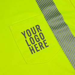 Left chest pocket on the TrafFix Devices Lime Reflective HydroSport Long Sleeve T-Shirt. Easily customizable with your Company Logo and Branding (#9413P-LY-3510).