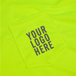 Left chest pocket on the TrafFix Devices HydroSport Long Sleeve Hooded T-Shirt. Easily customizable with your Company Logo and Branding (#9413P-LY).