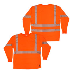 Orange High Performance Reflective Long Sleeve T-Shirt that is easily customizable with your Company Logo and Branding (#9603P-FO-3510)