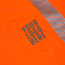 Left chest pocket on the Orange High Performance Reflective Long Sleeve T-Shirt that is easily customizable with your Company Logo and Branding (#9603P-FO-3510)