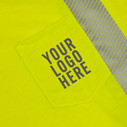 Left chest pocket on the Lime High Performance Reflective Long Sleeve T-Shirt that is easily customizable with your Company Logo and Branding (#9603P-FO-3510)