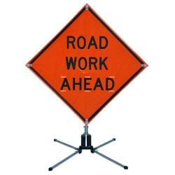 Aluminum Buster with 48" × 48" Road Work Ahead Reflective Roll-Up Sign.