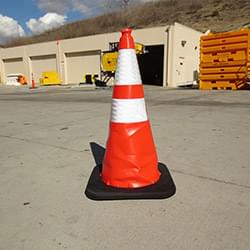 The previously crushed Enviro-Cone construction cone is now back to working condition and ready for the road or work-zone