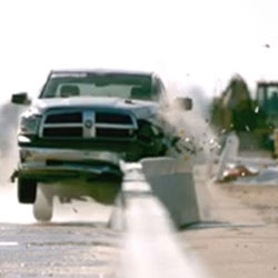 The HV2 Barrier being impacted by a pickup truck during testing.