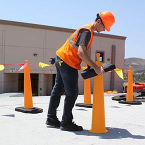 Step 1: Place 30lb. Recycled Rubber Base over the top of the Roof Edge Delineator Cone