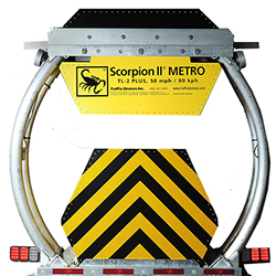 Scorpion II METRO Truck Mounted Attenuator in its upright, travel position