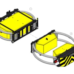 3D view technical drawing of the Scorpion II Truck Mounted Attenuator.