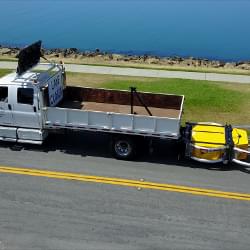 The Scorpion II Truck Mounted Attenuator (TMA), Model C, on a flatbed truck in a work-zone.