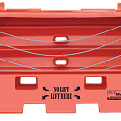 Orange Sentry module with four (4) ⅜" diameter stranded steel cables prevent impacting vehicles penetrating the barrier wall into on-coming traffic or work zones.