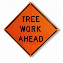 48" × 48" Fluorescent Orange Marathon/Diamond Grade Reflective Vinyl Roll-Up Sign with "Tree Work Ahead" sign legend (#26048-EDG-HF-TWA)