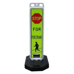 8&;quot; × 36&;quot; TrafFix Vertical Panel Barricade, "Stop for Pedestrians" with 28 lb. recycled rubber base (#34236-LDG28-SFP)